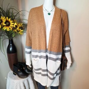 Staccato Women's Color Block Soft Cardigan Mustard Grey Pockets Oversized